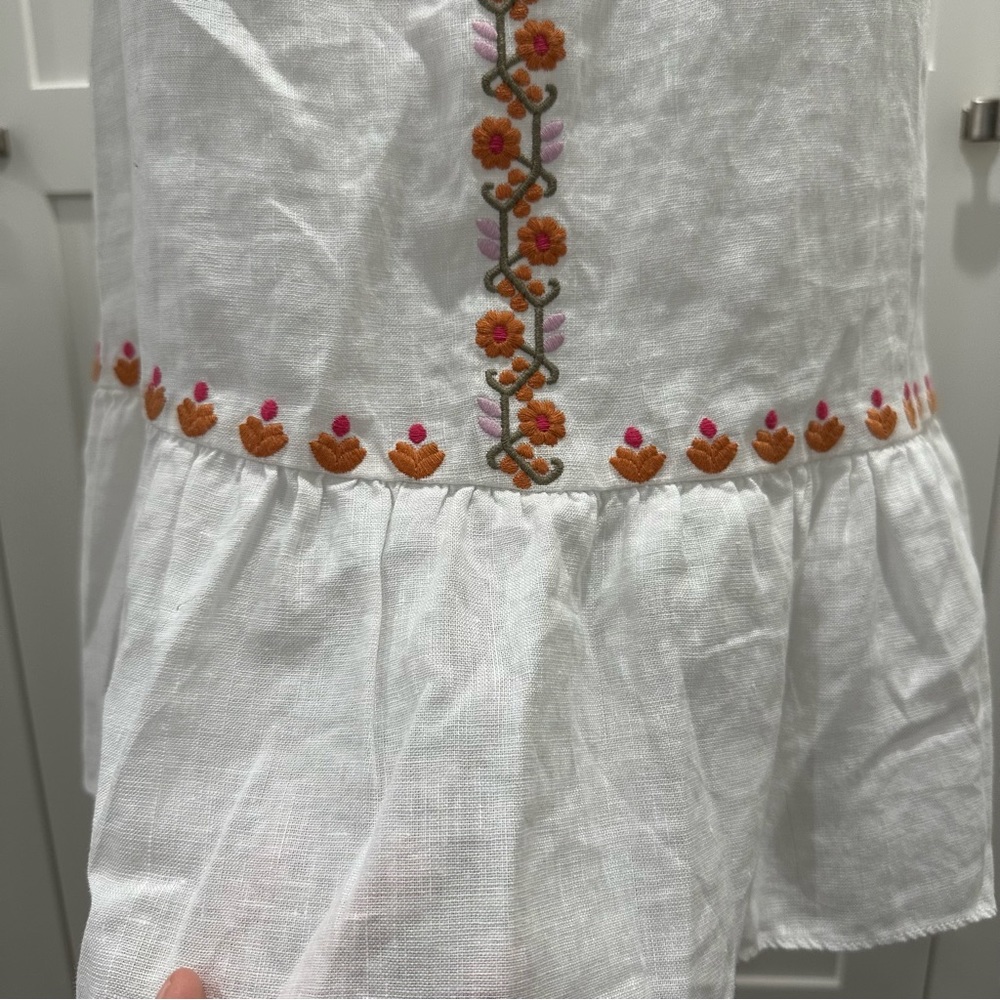 Madewell Embroidered Linen-Blend Raglan Ruffle Mini Dress Size Extra Small - Picture 10 of 11
